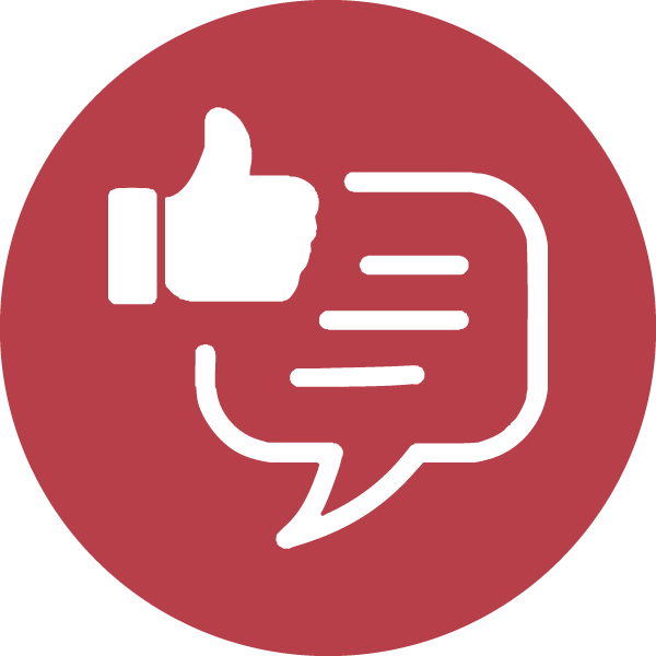 Red circle with white thumbs up and white message icon