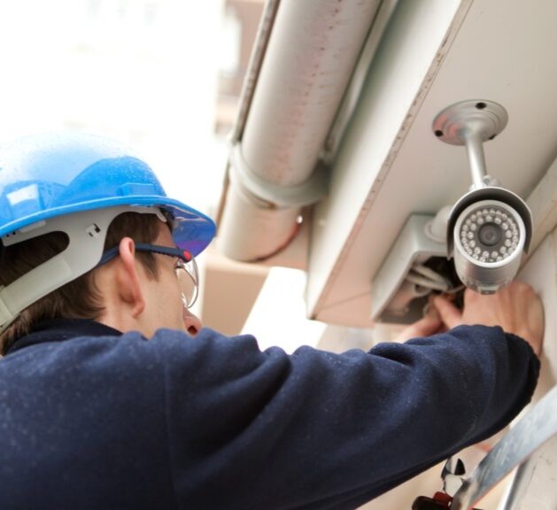 tech installing residential security cameras
