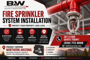 Fire sprinkler system installation by BW Fire Security Systems LLC with certified technicians, in-house design, and code-compliant protection in Northern Arizona including Flagstaff, Prescott, and Sedona.