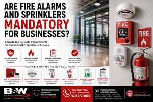 Are fire alarms and sprinklers mandatory for businesses in Arizona? Commercial fire protection systems by B&W Fire Security Systems serving Northern Arizona.