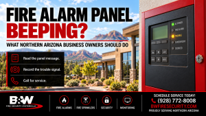 Fire alarm panel beeping with a trouble light at a Northern Arizona commercial building